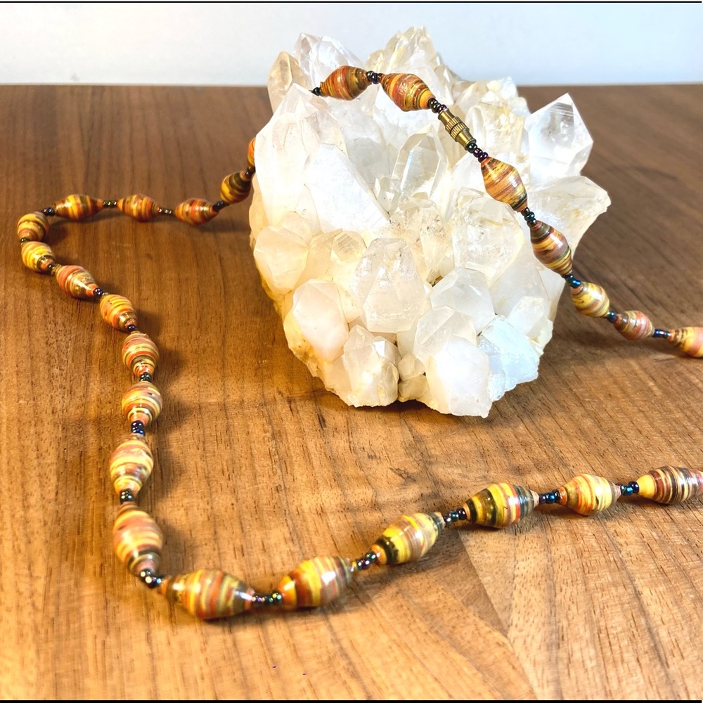 Vintage 1990s Rolled Paper Bead Hippie Necklace